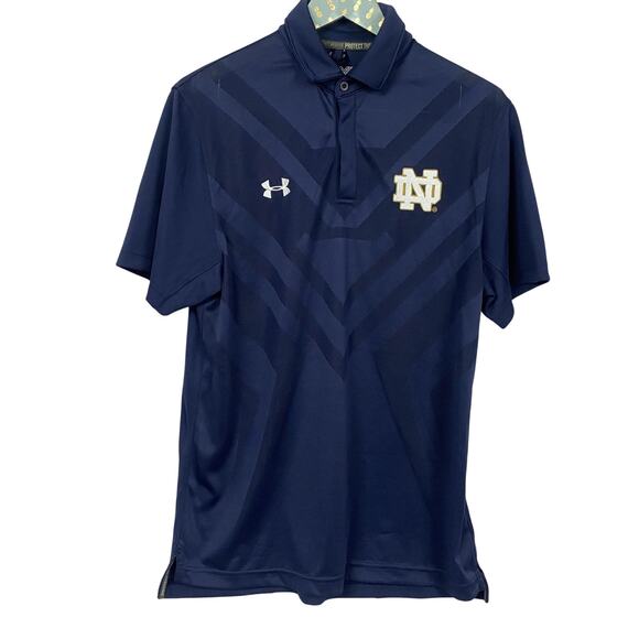 Notre Dame Polo Shirt Men Medium Blue Under Armour HeatGear Loose Fighting Irish - Picture 1 of 12